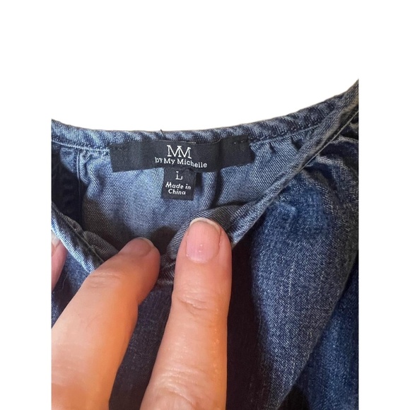 Denim Cotton Blouse Women Size L Embroidered Off Shoulder Ruffle Embroidered Y2K - Picture 5 of 9